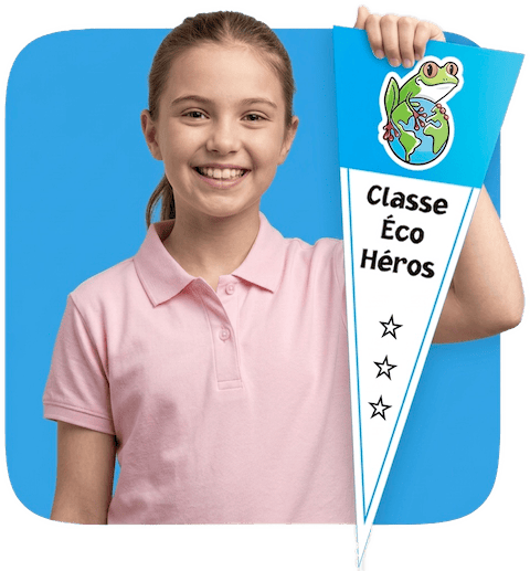 Student holding Earth Rangers Class pennant